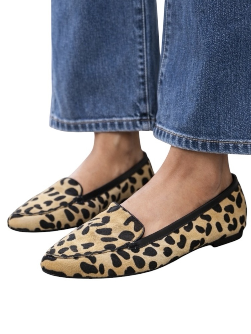 Kelly & Katie Calf Hair Leather Leopard Print Pointed Toe Loafer Womens Size 8.5